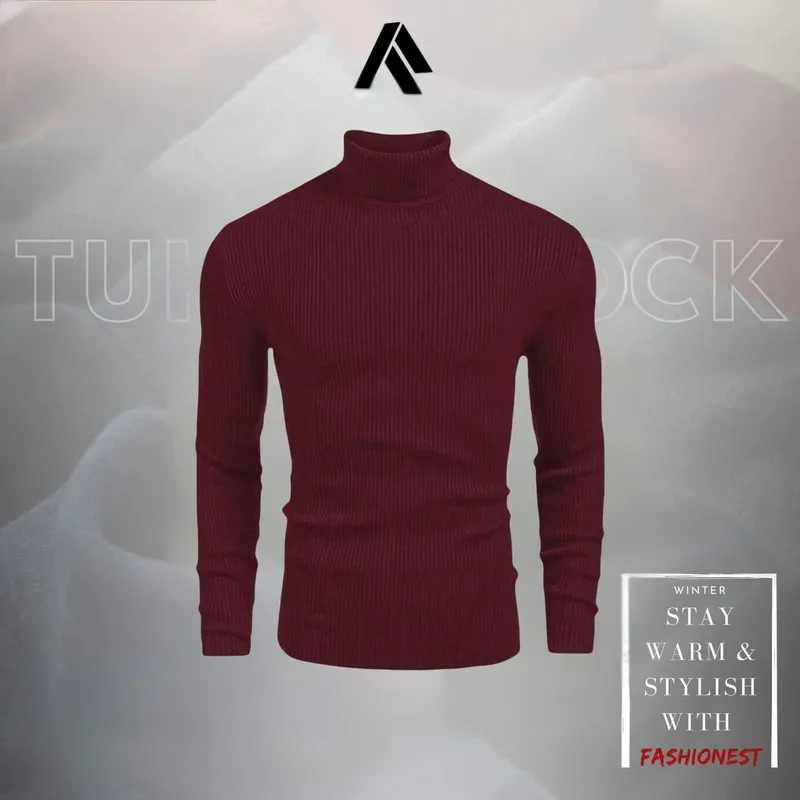 Signature Ribbed Turtleneck — Deep Maroon